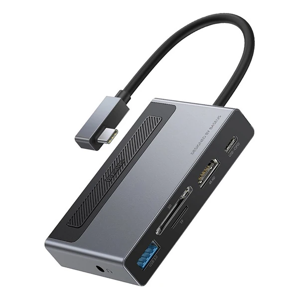 Baseus Magic Çok Fonksiyonlu Klipsli Type-C HUB 6in1 (USB3.0+SD+TF+Hdmı+Type-C+3.5mm) Adaptör Çoklay - Gri
