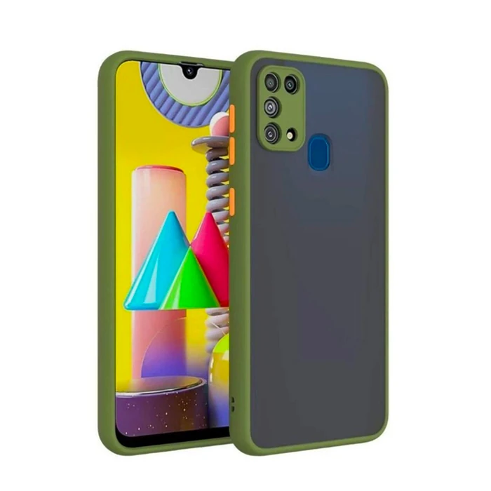 SM Galaxy A21S (SM-A217) Kamera Korumalı Premium Silikon Kılıf - Asker Yeşili