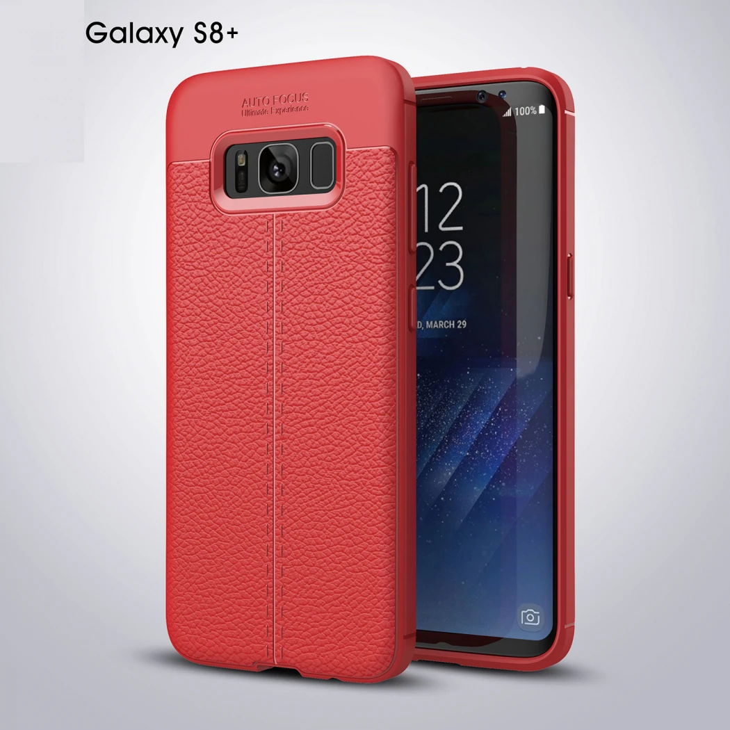 Ally Galaxy S8 Plus Litchi Tam Koruma Soft Silikon Kılıf - Kırmızı