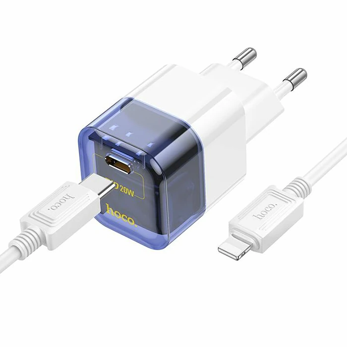 Hoco C131A Platinum PD30W+QC3.0 Girişli Hızlı Şarj Başlığı Ve Type-C To iPhone Lightning Kablo - Mavi