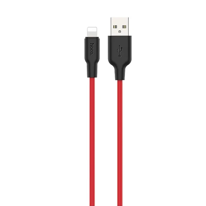 Hoco X21 Plus USB to iPhone Lightning Silikon Hızlı Şarj ve Data Kablosu - Siyah-Kırmızı