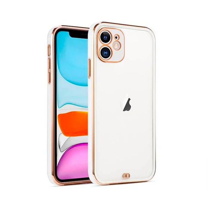 iPhone 12 Mini 5.4inç Gold Çerçeve Kamera Korumalı Bumper Kılıf - Kırmızı