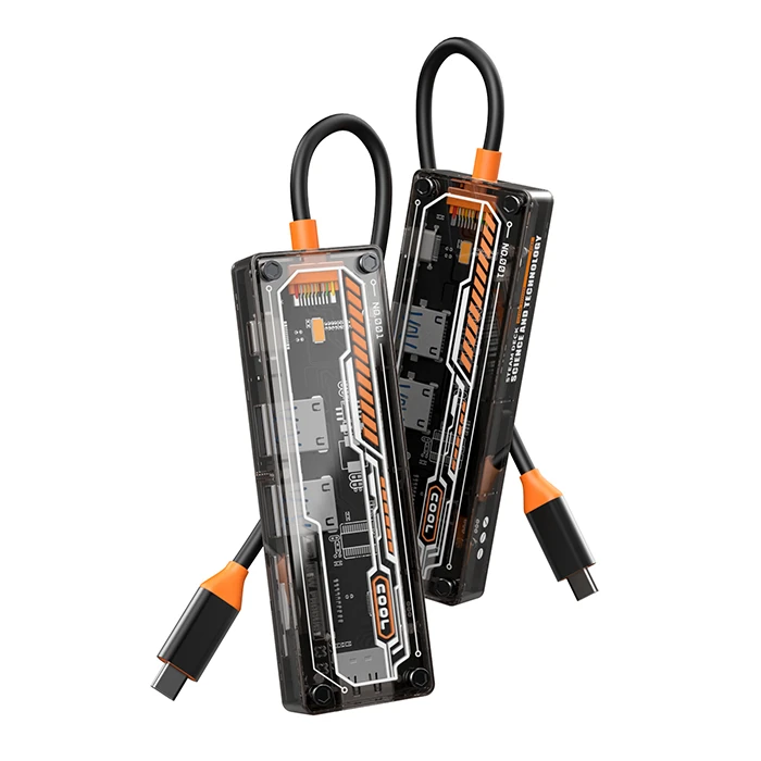 Ally 6in1 Type-c To USB3.0 + USB2.0 + Type-c PD 100W + SD + TF + Hdmı Çoğaltıcı Transparan Hub - Şeffaf 2