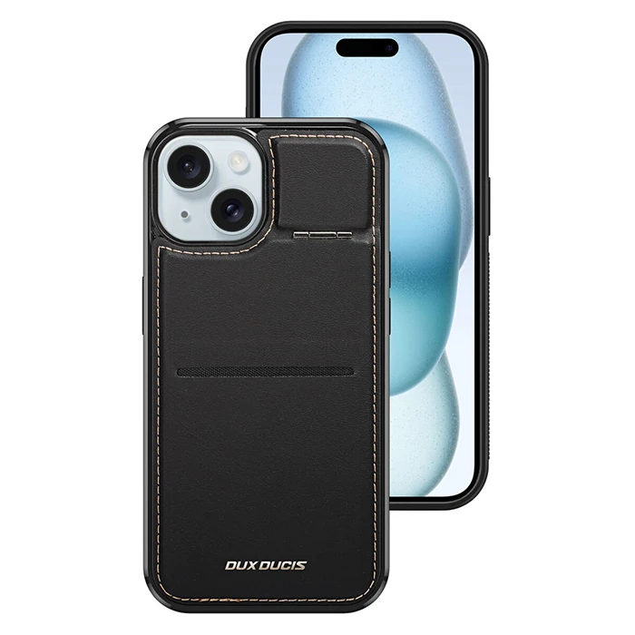 Dux Ducis iPhone 15 Plus Rafi Series MagSafe Premium Deri Kılıf - Siyah