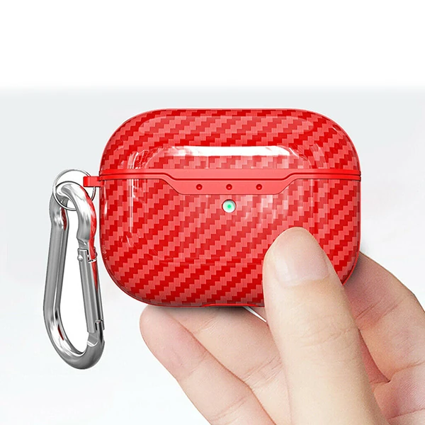 Ally Carbon Case Apple Airpods Pro Carbon Fiber Silikon Kılıf - Kırmızı