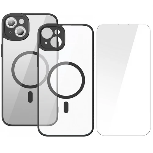 Baseus Frame Series iPhone 14 Plus 6.7 Kamera Koruyuculu Magsafe Kılıf + Tempered Ekran Koruyucu Set - Siyah