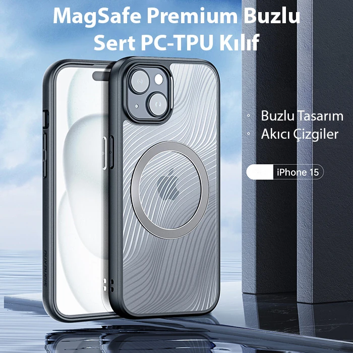 Dux Ducis iPhone 15 Aimo Series MagSafe Premium Buzlu Sert PC-TPU Kılıf - Siyah