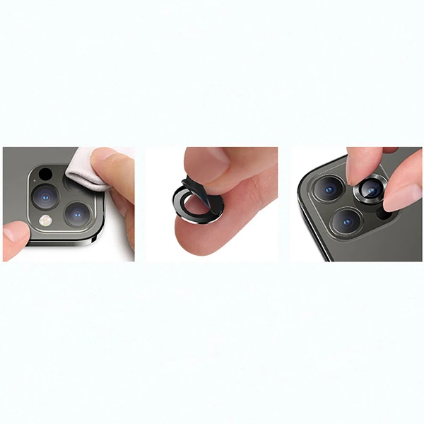 Usams İPhone 12 - 12 Mini 3D Metal Çerçeveli Kamera Lens Koruyucu - Siyah