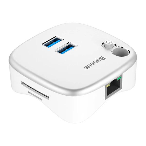 Baseus Çok Fonsiyonlu Notebook Adaptörü Hub Dual USB 3.0 RJ45 TF/SD - Gümüş