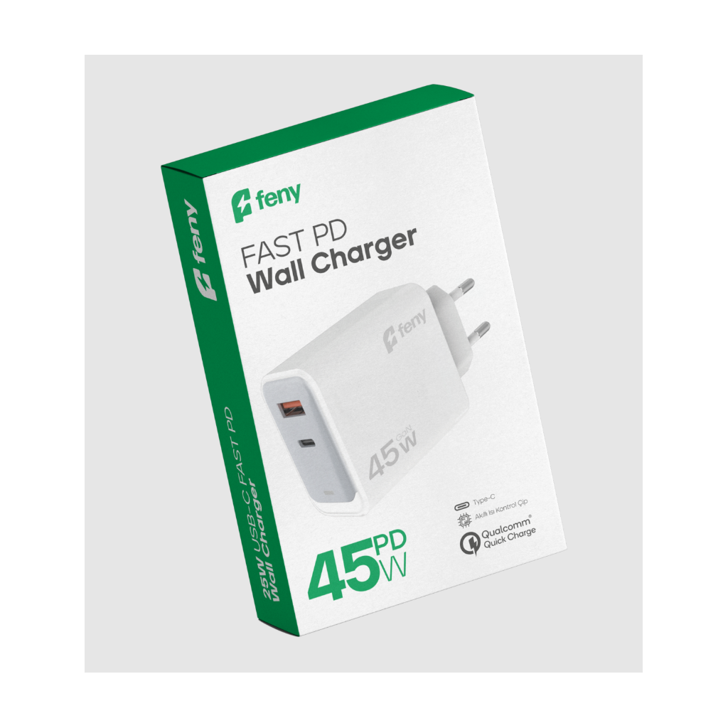 Feny FN-C45 45W USB+Type-C Akıllı Isı Kontrol Chip Qualcomm Quick Charge 3.0 ŞARJ Adaptörü(1923)