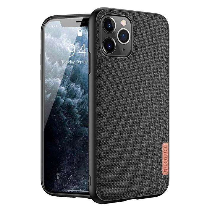 Dux Ducis Fino Serisi iPhone 11 Pro 5.8inç Kılıf Premium Dokuma Silikon Kılıf - Siyah