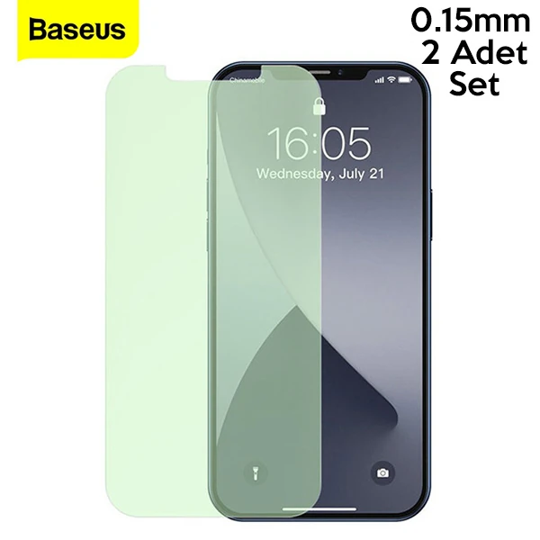Baseus İPhone 12 Mini 0.15mm Full Tempered Cam Ekran Koruyucu 2Set Anti-Bluelight - Şeffaf 2