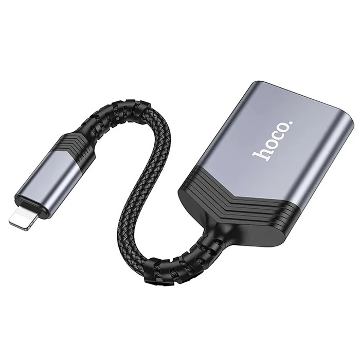 Hoco UA25 2-in-1 İPhone Lightning Kart Okuyucu - Gri
