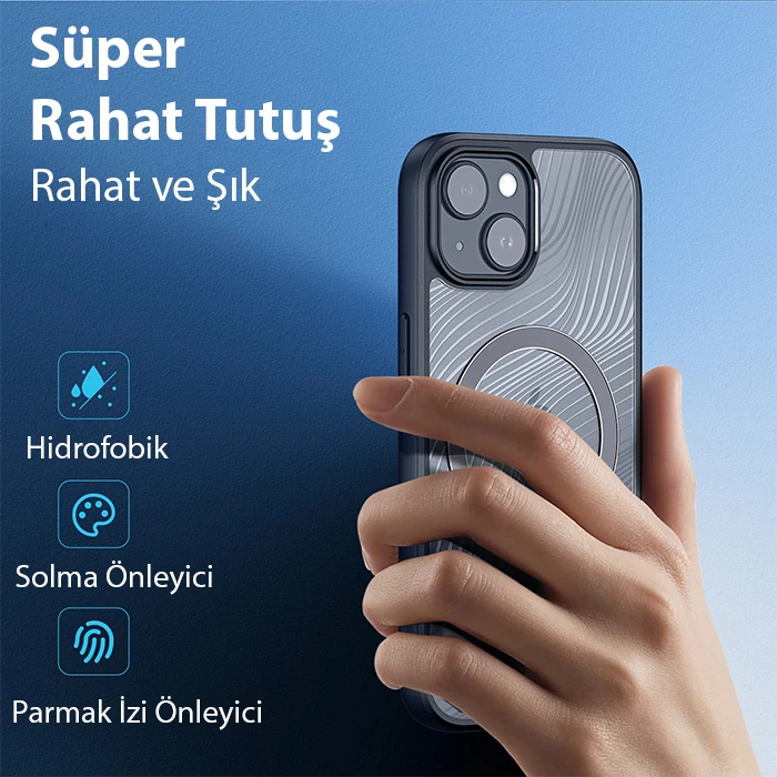 Dux Ducis iPhone 15 Plus Aimo Series MagSafe Premium Buzlu Sert PC-TPU Kılıf - Siyah