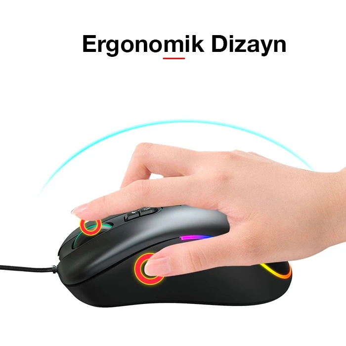 Hxsj J900 USB Kablolu RGB Dpi Oyuncu Mouse Gaming Mouse - Siyah