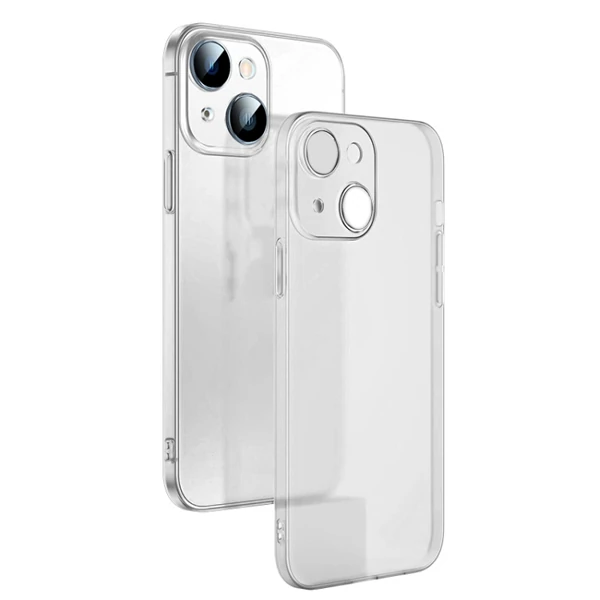 Ally iPhone 14 Plus 6.7inch Frosted Glass Şeffaf Kamera Korumalı Kılıf - Beyaz