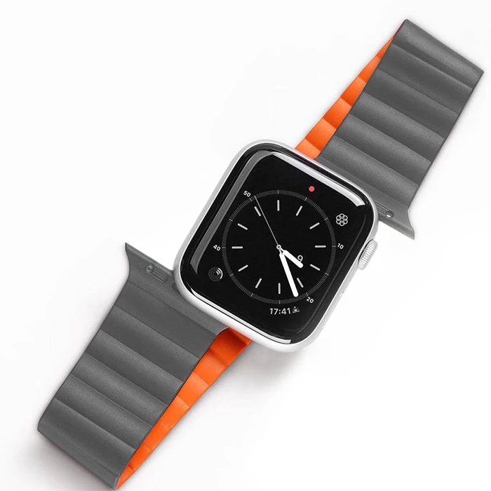 DUX Ducıs Apple Watch 42/44/45MM için Manyetik Zincir Versiyon PU Deri Kayış Kordon - Kırmızı