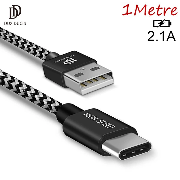 DUX Ducıs Usb Type C Kopmaz Yırtılmaz Usb kablo Hızlı Şarj 1 metre - Siyah-Gri