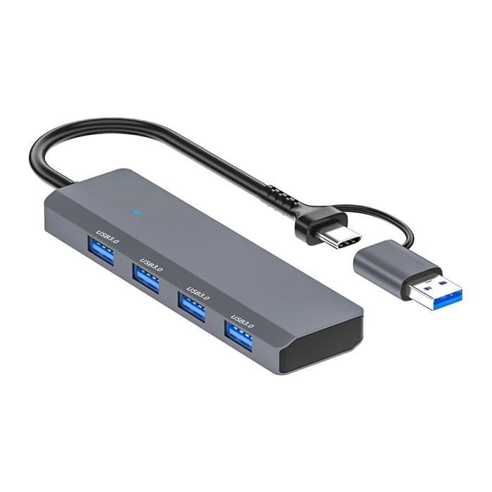 Ally ADS-305D 4in1 USB/Type-C to 4X USB3.0 HUB Çoğaltıcı Çevirici Dönüştürücü Adaptör - Gri