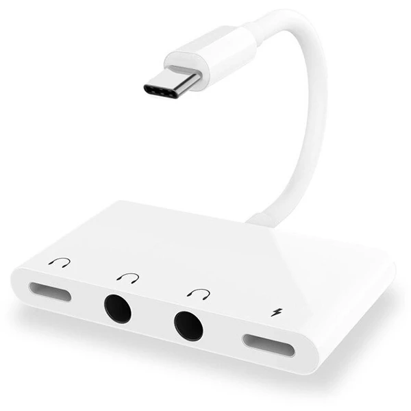 Ally Andriod Usb Type C 4in1 Otg Ses Adaptörü Çift DC 3.5MM Jack - Beyaz