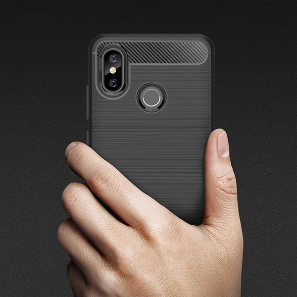 Xiaomi Mi 8 Dark Ultra Koruma Karbon Fiber Doku Silikon Kılıf - Kırmızı