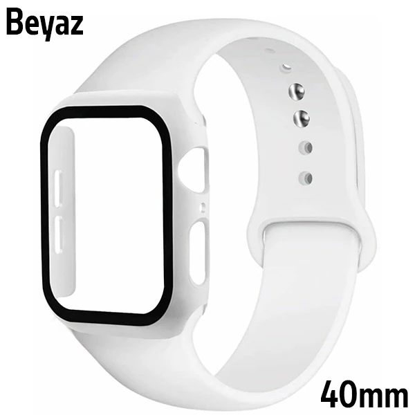 Ally Apple Watch 4-5-6 40mm Silikon Kordon Kayış ve Ekran Koruyucu Kılıf - Açık Mavi