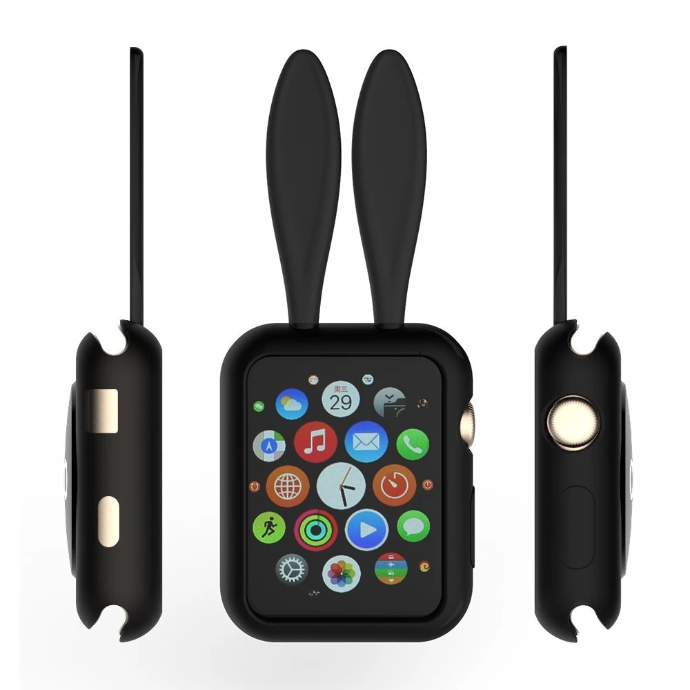 Ally Apple Watch 1-2-3-4 42mm Tavşan Figürü Silikon Kılıf - Sarı