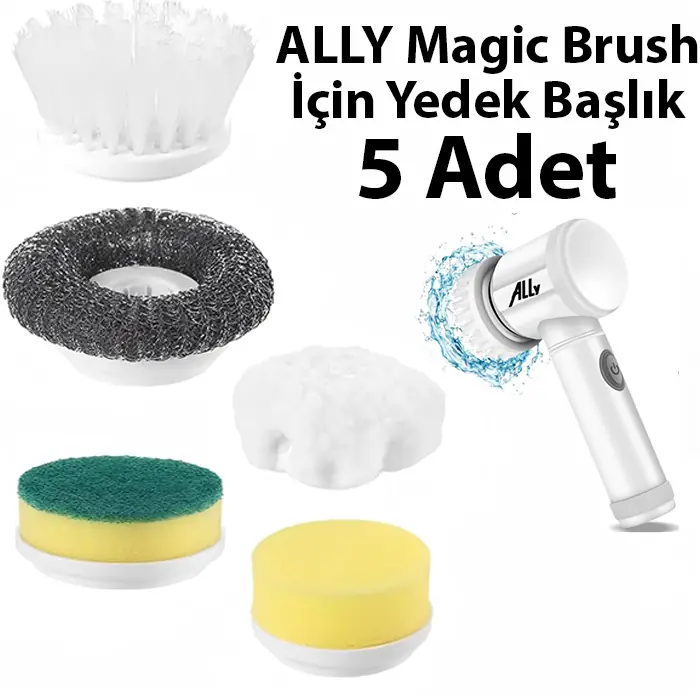 Ally Magic Brush Şarjlı Temizleme Fırçası için 5 Adet Yedek Başlık - Beyaz