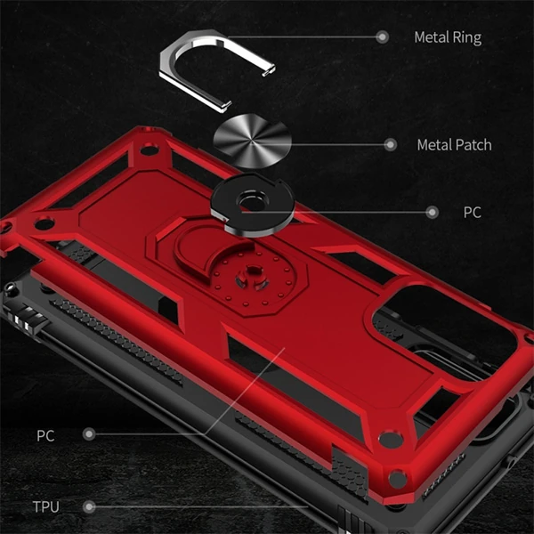 Ally Sm Galaxy S20 Ultra Yüzüklü Kılıf Armor Shockproof Ring kılıf - Kırmızı