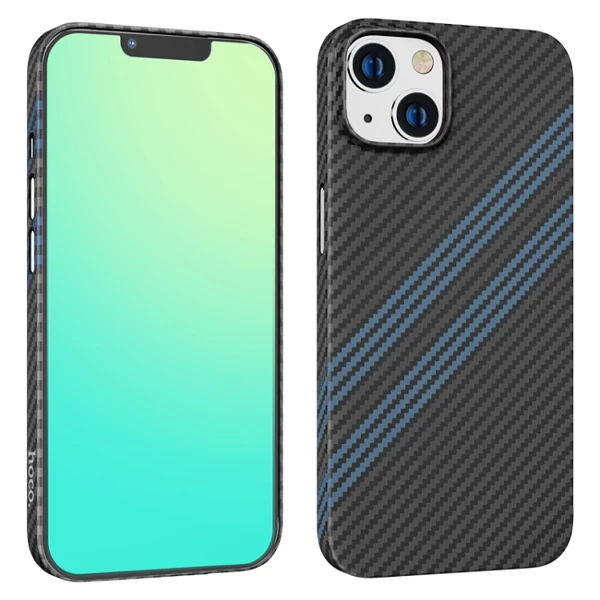 Hoco iPhone 14 Plus 6.7 Kılıf Kevlar Texture Darbe Emici Telefon Kılıfı - Siyah-Kırmızı