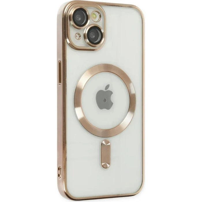 Ally iPhone 14 6.1inç Renkli Kenar Lazer Çerçeveli Magsafe Uyumlu Silikon Kılıf - Gold