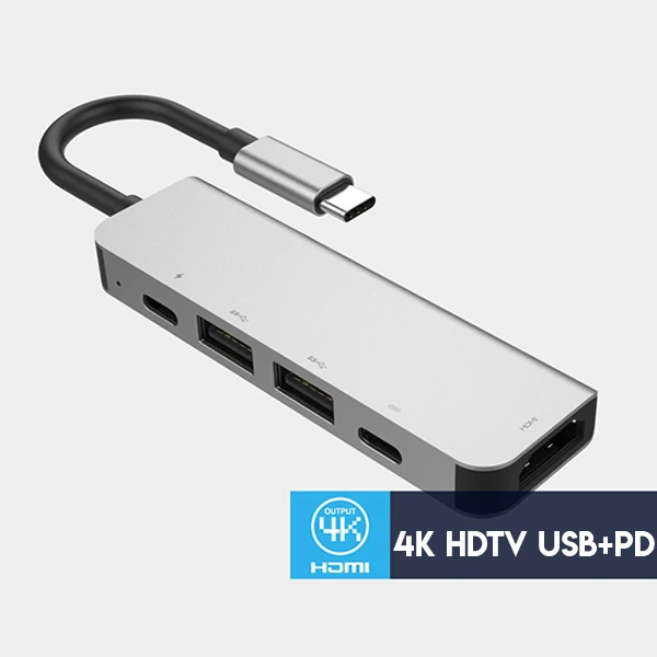 Ally Usb (Type-C to 5in1 Hdtv 2xUSB+2x PD) Hub Adaptör Çoklayıcı - Gri