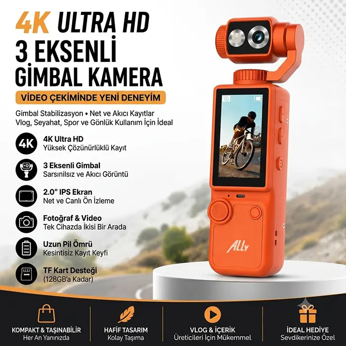 Ally Q8 PocketPro 4K Dijital Vlog Kamerası - Turuncu