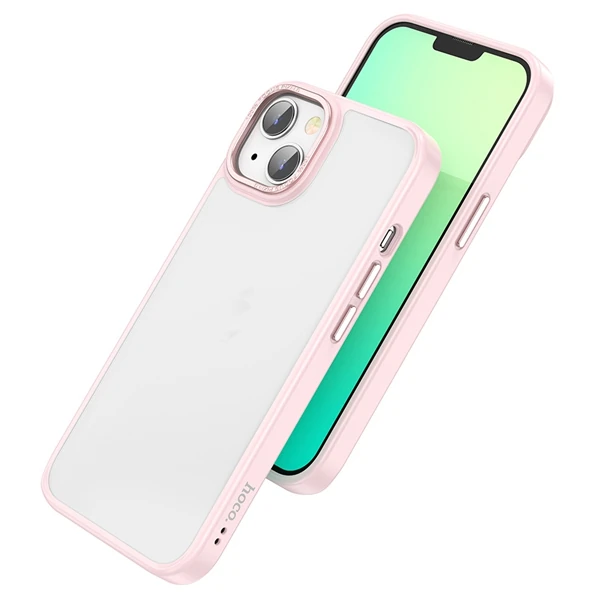 Hoco iPhone 14 Plus Golden Shield Frosted Silikon Telefon Kılıfı - Pembe