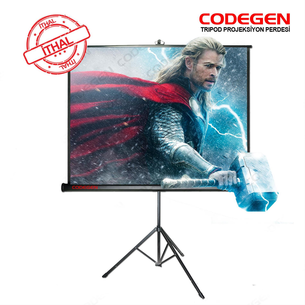 Codegen TX-20 Trıpod Projeksiyon Perdesİ 200X200 (Arkası Siyah Fonlu - Taşınabilir Ayaklı Model)(1923)