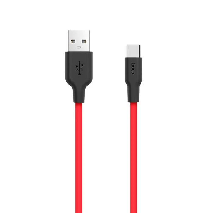 Hoco X21 USB to Type-C 3A Silikon Hızlı Şarj ve Data Kablosu - Siyah-Kırmızı