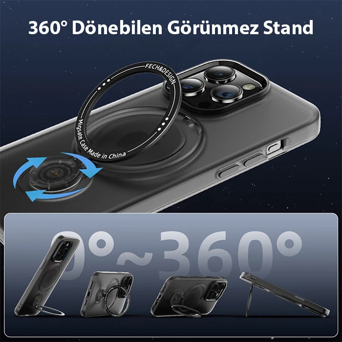 Ally iPhone 15 Plus İçin Magsafe Uyumlu Standlı Manyetik Silikon Kılıf - Siyah