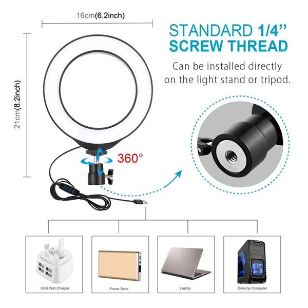 Puluz 1.1M Çift Telefon tutucu 6.2CM Led Işık Stand YoutuberCanlı Yayın Selfie TikTok Makeup - Siyah