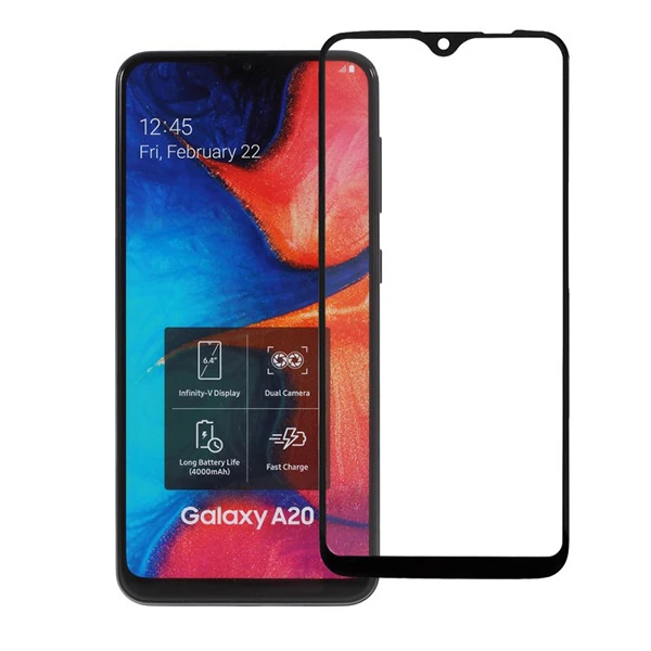 Samsung Galaxy A20e 3D Full Kaplama Kırılmaz Cam Ekran Koruyucu - Siyah