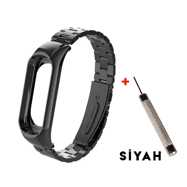 Xiaomi Mi Band 3 Aklıllı Saat 3 Bakla Çelik Kayış Kordon - Gold