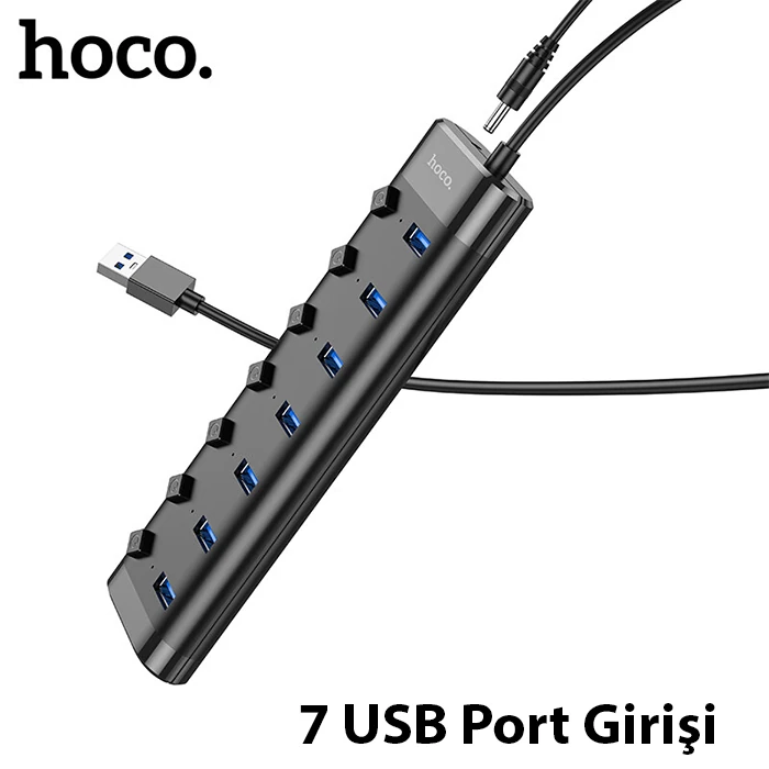 Hoco HB40 7xUSB 2.0 Anahtarlı USB Hızlı Şarj ve Veri Okuyucu - Siyah
