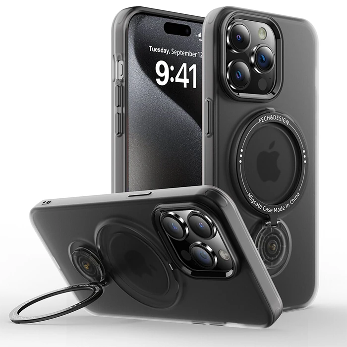Ally iPhone 14 Pro İçin Magsafe Uyumlu Standlı Manyetik Silikon Kılıf - Siyah