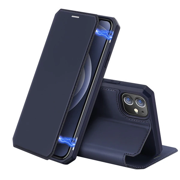 DUX Ducis iPhone 12 Mini Kılıf Mıkantıslı Kapaklı Flip Cover Kılıf Skin X Series Flip Case - Lacivert