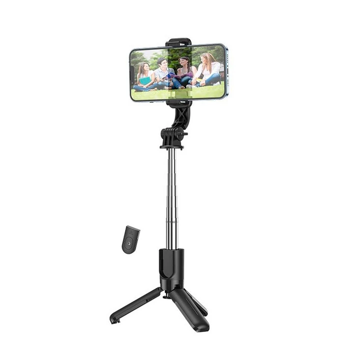 Hoco K17 Bluetooth Uzaktan Kontrol Selfie Çubuğu Tripod Mini Canlı Yayın Standı - Siyah