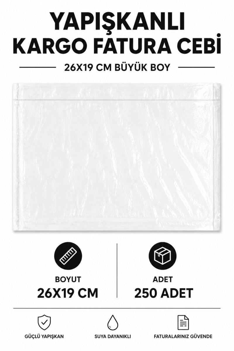 26x19 Cm Büyük Boy Yapışkanlı Kargo Fatura Cebi 250 Adet