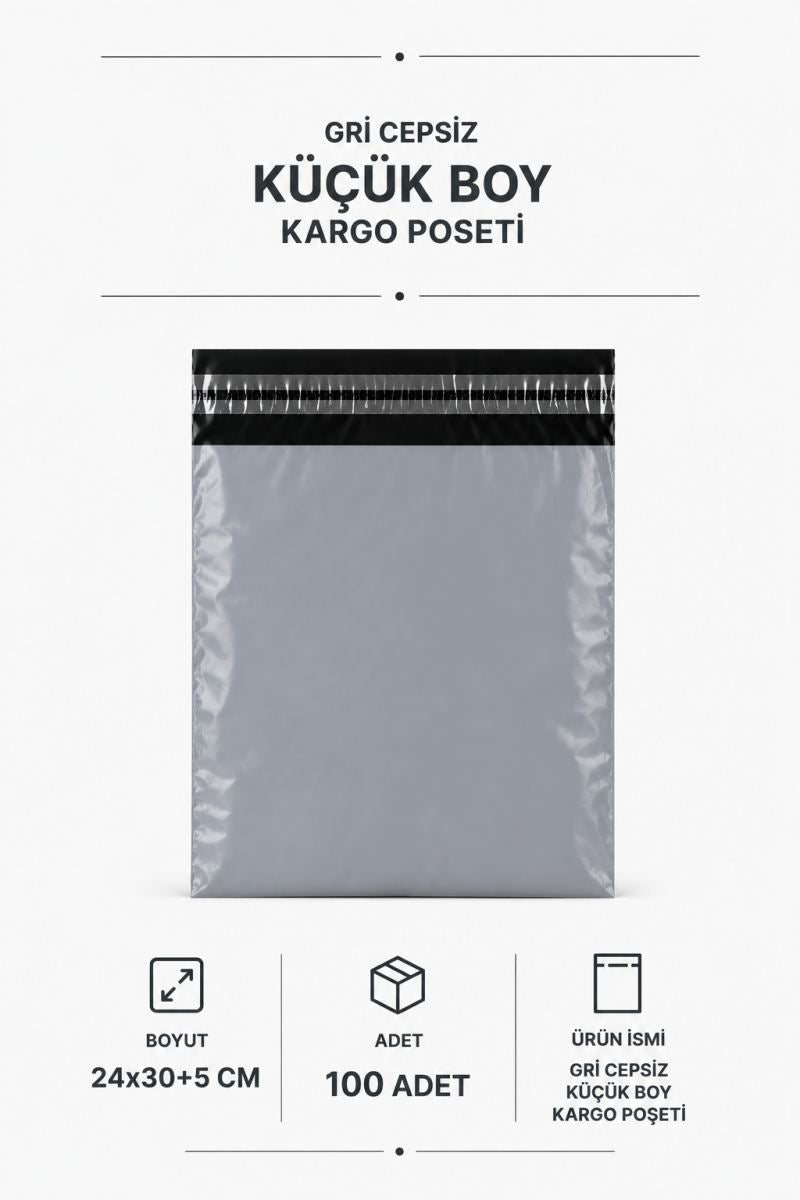 Gri Cepsiz Küçük Boy Kargo Poşeti 24x30+5 Cm 100 Adet