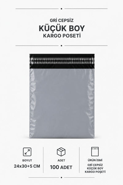 Gri Cepsiz Küçük Boy Kargo Poşeti 24x30+5 Cm 100 Adet