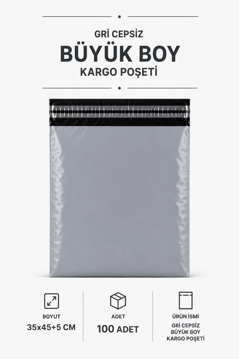 Gri Cepsiz Büyük Boy Kargo Poşeti 35x45+5 Cm 100 Adet