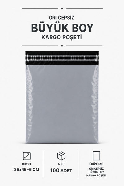 Gri Cepsiz Büyük Boy Kargo Poşeti 35x45+5 Cm 100 Adet