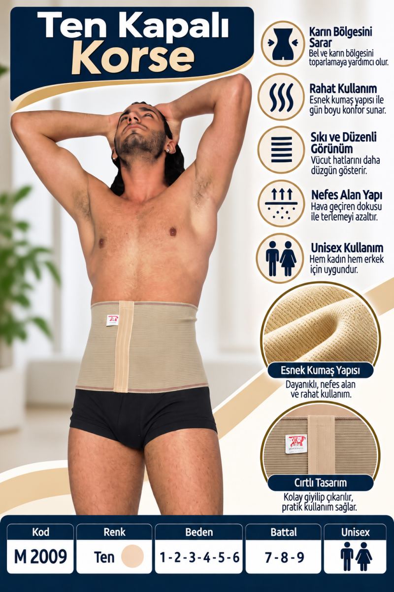 Ten Kapalı Korse – Unisex Bel ve Karın Destek Korsesi – M 2009 - Rylks